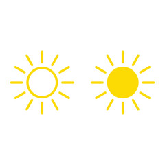 The sun icon, vector illustration. Yellow silhouette on a white background