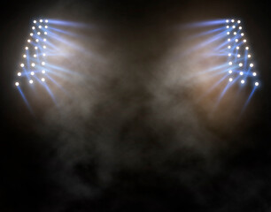 Bright stadium arena lights and smoke