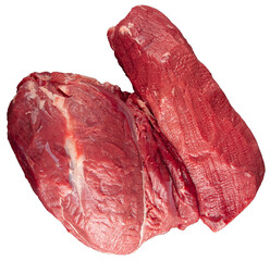 Isolated raw uncooked beef fillet rump meat on white