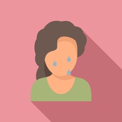 Teen problem crying icon, flat style