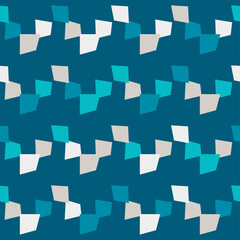 Shapes made of curved squares. Mosaic with geometric shapes. Seamless pattern. Design with manual hatching. Textile. Ethnic boho ornament. Vector illustration for web design or print.