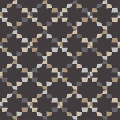 Shapes made of curved squares. Mosaic with geometric shapes. Seamless pattern. Design with manual hatching. Textile. Ethnic boho ornament. Vector illustration for web design or print.