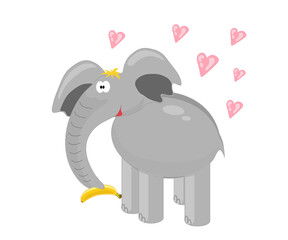 Enamored elephant and hearts on a white background. Cartoon. Illustration.