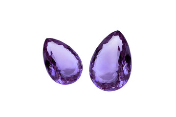 Amethyst in pear shape on white background