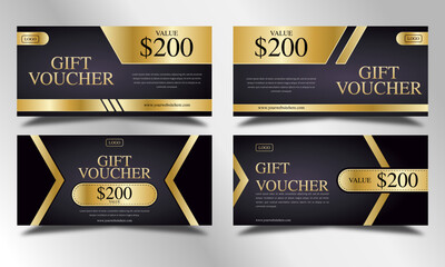 Gold luxury vouchers gift template set, coupon designs, certificates, ticket templates, ready to edit and use.