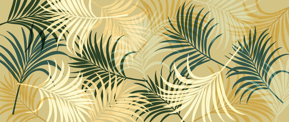Abstract art tropical leaves background vector. Wallpaper design with watercolor art texture from palm leaves, Jungle leaves, monstera leaf, exotic botanical floral pattern. Design for banner, cover,  © TWINS DESIGN STUDIO