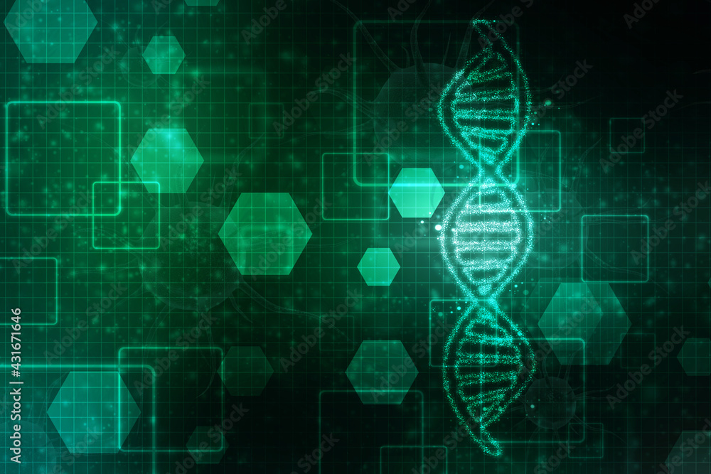 Poster 2d render of dna structure, abstract background
