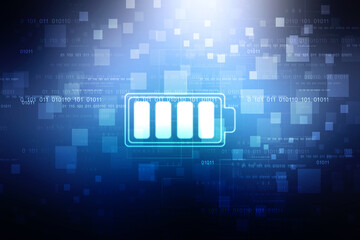 2d rendering Electrical energy and power supply source concept, accumulator battery with charging level indicator