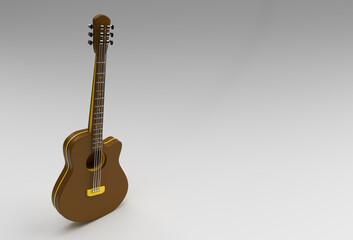 3D Render Acoustic Guitar on White Background 3d illustration Design.