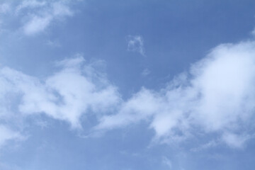 Beautiful blue sky and white clouds of various shapes with sunlight Nature background