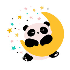 cute panda on the moon. Children's vector illustration