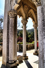 Fototapeta premium Carved stone arcades and columns of Monserrate palace in Sintra