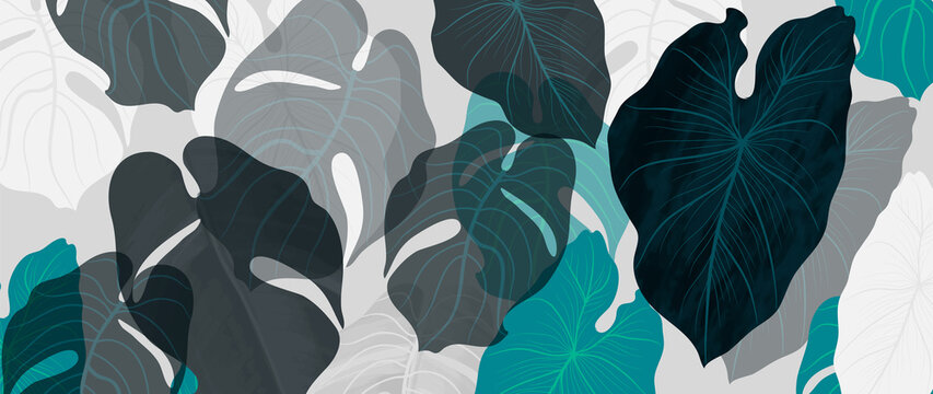 Abstract art tropical leaves background vector. Wallpaper design with watercolor art texture from palm leaves, Jungle leaves, monstera leaf, exotic botanical floral pattern. Design for banner, cover, © TWINS DESIGN STUDIO
