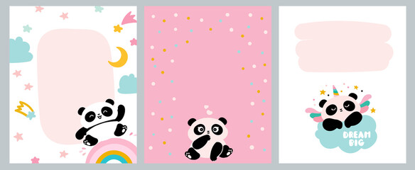 A set of template cards with cute pandas