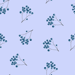 Blue berries and leaves Seamless vector pattern