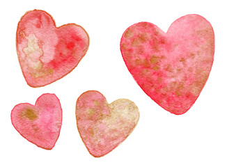 Watercolor Hearts Isolated Over White Background