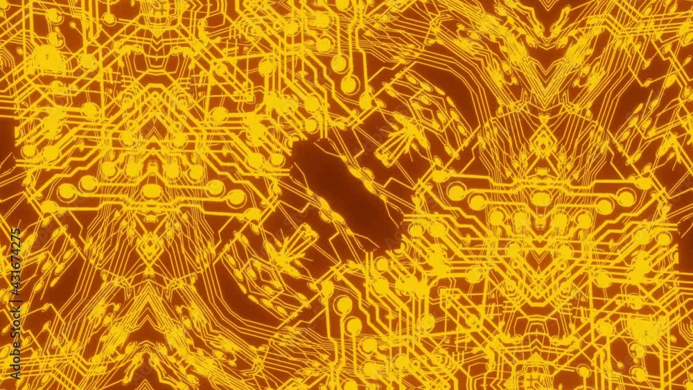 Aufkleber orange animated patterns moving on a black background. looped animation. 3d render
