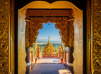 Wat Phra That Doi Phra Chan on the top hill of Doi Phra Chan mountain view from within Wihan door....