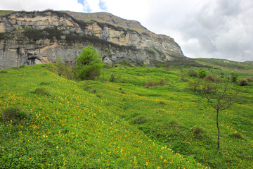 Beautiful fields in the mountains. The village of Gryzdakhnya. Guba region. Azerbaijan.