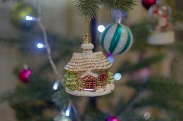 christmas tree toy house close up