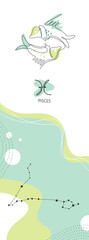 Zodiac background. Pisces constellation. The element of water. One line.