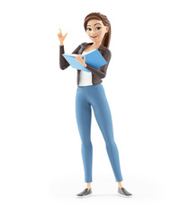 3d cartoon woman standing with book © toonbundles