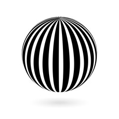 Decorative ball with black vertical stripes on white. Design elements for advertising flyer, presentation template, brochure layout, book cover.