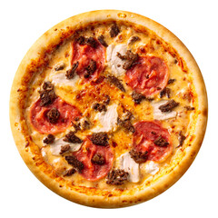 Isolated ham and chicken pizza on the white background
