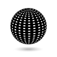 Decorative ball with black vertical and horizontal stripes on white. Design elements for advertising flyer, presentation template, brochure layout, book cover. 