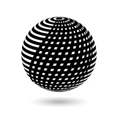 Decorative ball with black vertical stripes on white. Design elements for advertising flyer, presentation template, brochure layout, book cover. 