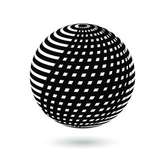 Decorative ball with black vertical stripes on white. Design elements for advertising flyer, presentation template, brochure layout, book cover. Vector 3d graphics.