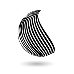 Decorative hemisphere with black vertical wavy stripes on white. Design elements for advertising flyer, presentation template, brochure layout, book cover. 