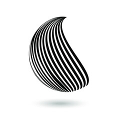 Decorative hemisphere with black vertical wavy stripes on white. Design elements for advertising flyer, presentation template, brochure layout, book cover. Vector 3d graphics.