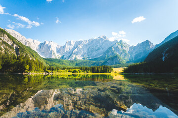 Beautiful view of Fusine Lakes, popular travel destination, Tarvisio, Udine province, Friuli...