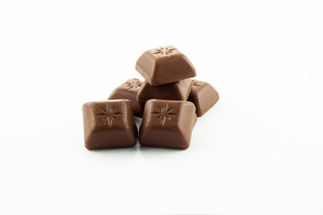 chocolate pieces, cocoa sweet delicious dessert, candy, isolated food object, design element