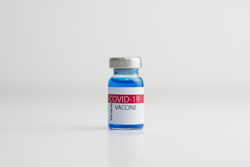 Coronavirus vaccine bottle.Vaccination covid-19, medical research and development concept.