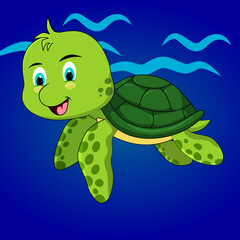 Cute Sea Turtle Cartoon Vector Clip Art