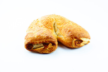 Fresh bakery homemade freshly baked traditional tread isolated on white background top view, bread pastry design element