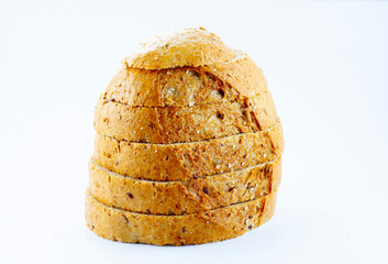 Fresh bakery homemade freshly baked traditional tread isolated on white background top view, bread pastry design element