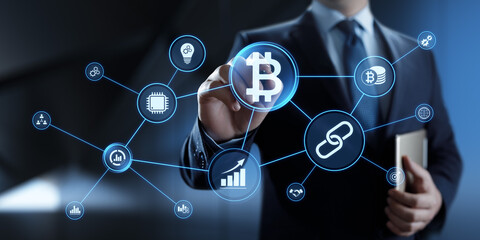 Bitcoin cryptocurrency growth stock market trading financial technology concept
