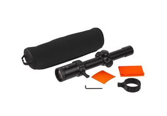 Modern sniper scope. Optical device for aiming and shooting at long distances. Isolate on a white background.