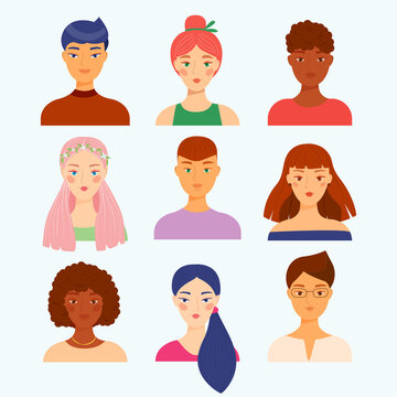 A set of various avatars of icons. People of different nationalities, clothes and hairstyles. Cute and simple flat cartoon style. Vector illustration