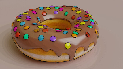 Donut, bunter Donut mit Perlen, gebackener Teigkuchen