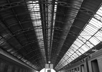 Lviv Railway Station. Monochrome photo. Symmetry.