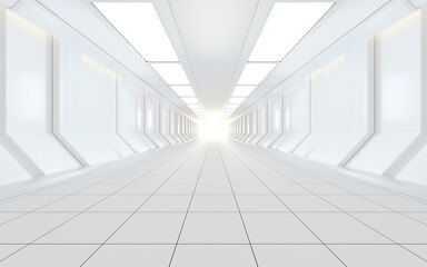White science fiction tunnel, 3d rendering.