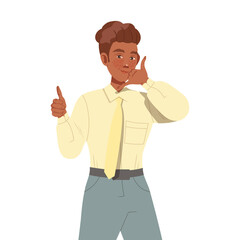 Young Male Showing Thumb Up and Call Me Hand Gesture Vector Illustration
