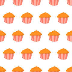 Hand drawn seamless pattern with muffin for wallpaper design. Vector isolated illustration.