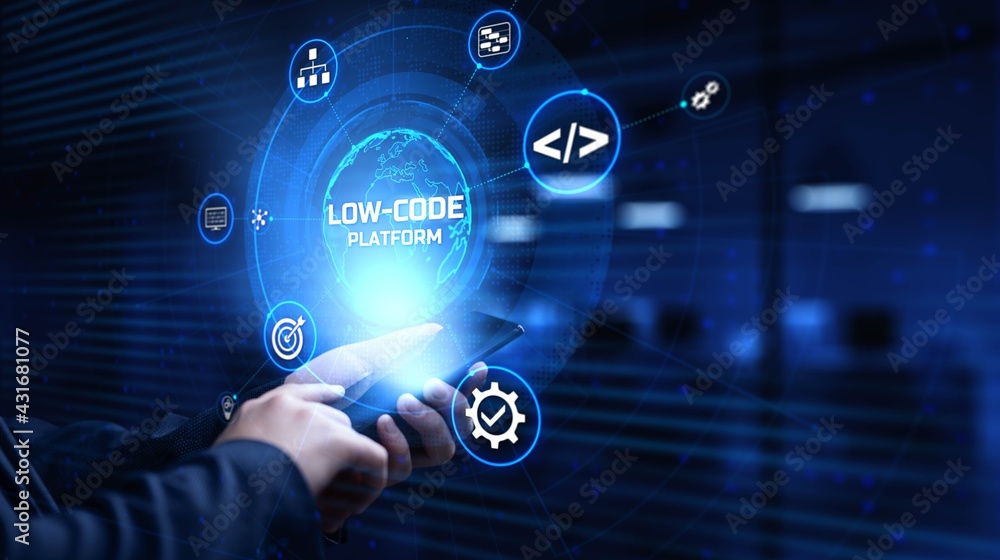 Aufkleber low code software development platform technology concept
