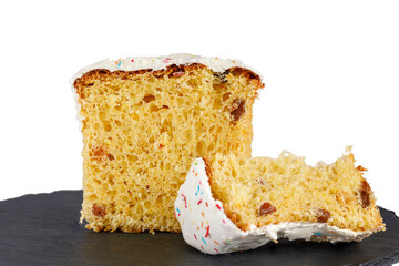 italian panettone cutaway on a stone board