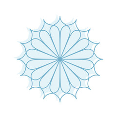 Linear vector isolated ornament. A simple snowflake, a winter pattern. Contour blue flower. Pastiche